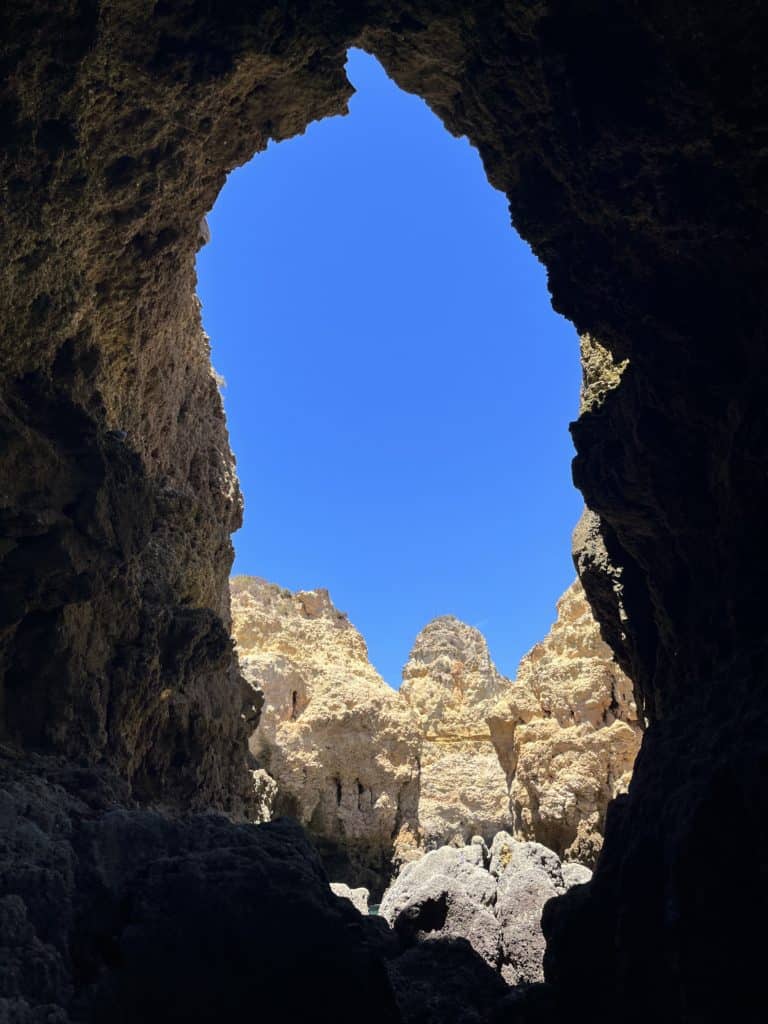 View of the Benagil Caves from the inside 