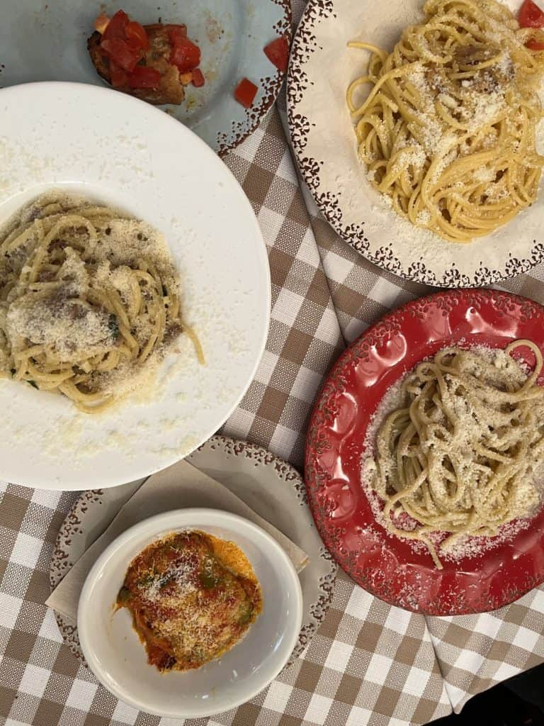 Pasta dishes in an Italian restaurant in Positano Italy 