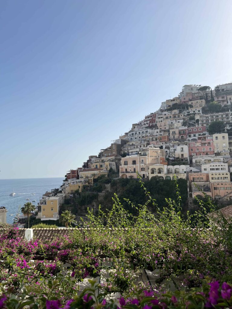 View of a cliffside along the Mediterranean Sea in Positano Italy