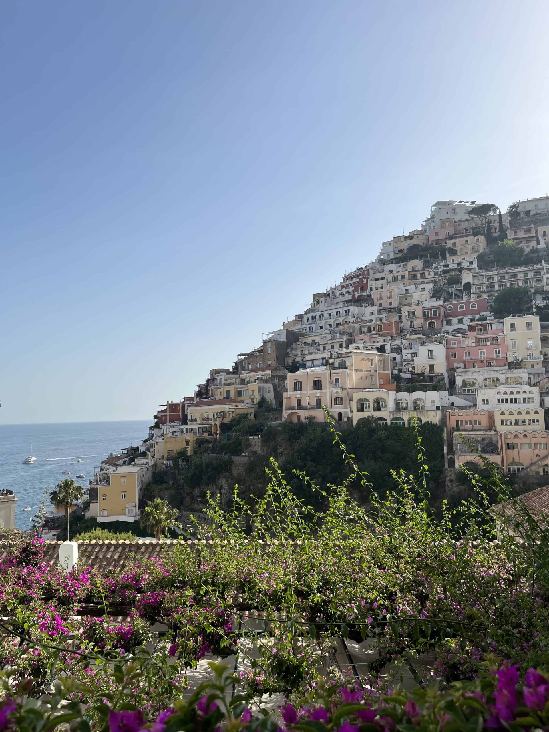 View of a cliffside along the Mediterranean Sea in Positano Italy