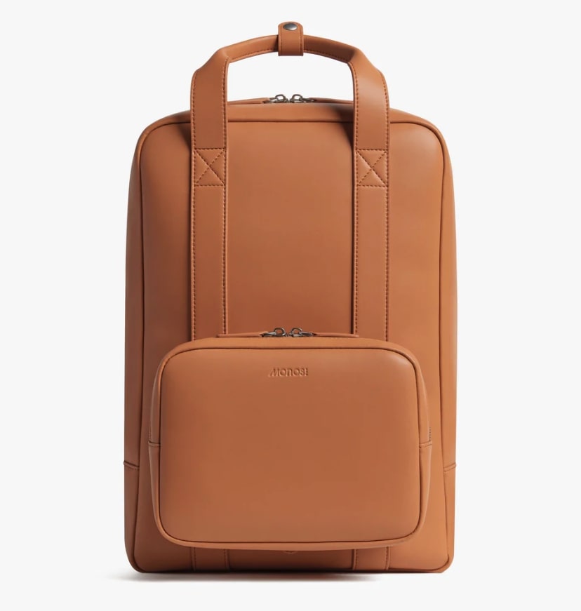 brown vegan leather monos metro backpack