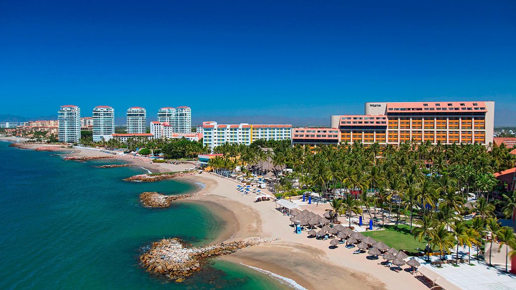 aerial side view of the Westin resort and spa in Puerto Vallarta Mexico