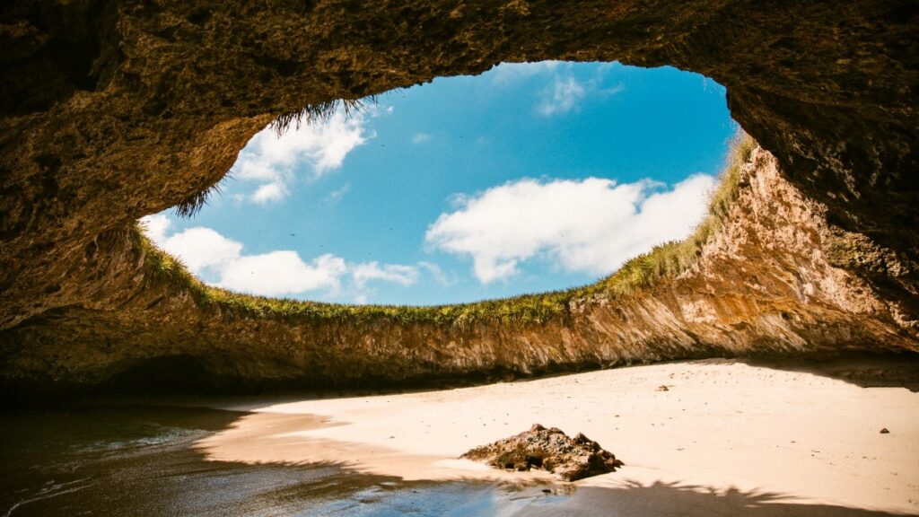 inside view of the hidden beach at the marietas islands in sayulita mexico