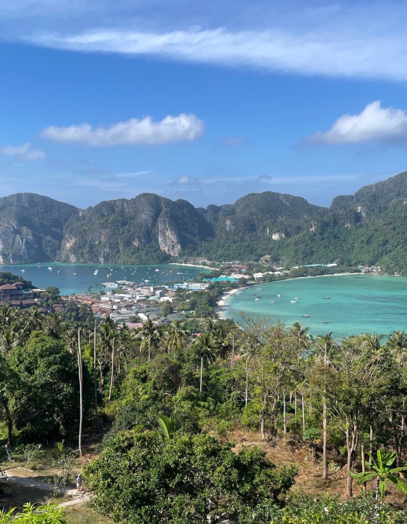 aerial view from the phi phi viewpoint showing the entire island 