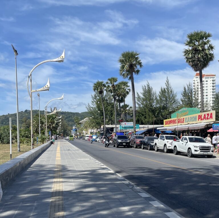 empty streets along Karon Beach in Phuket, Thailand