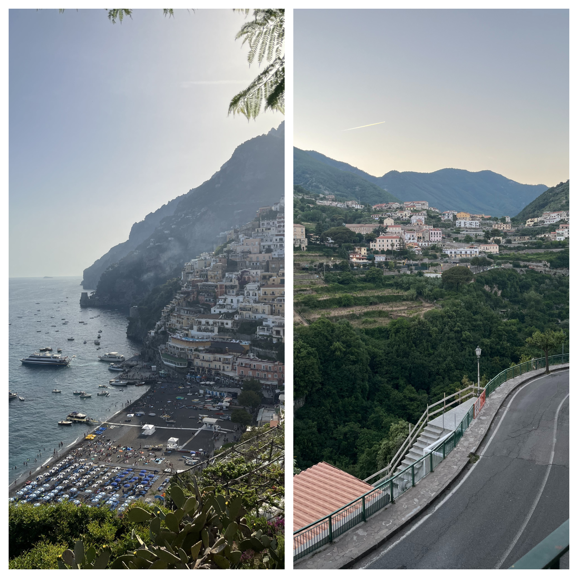 side by side comparing Positano or Ravello showcasing beautiful picturesque scenery in each town