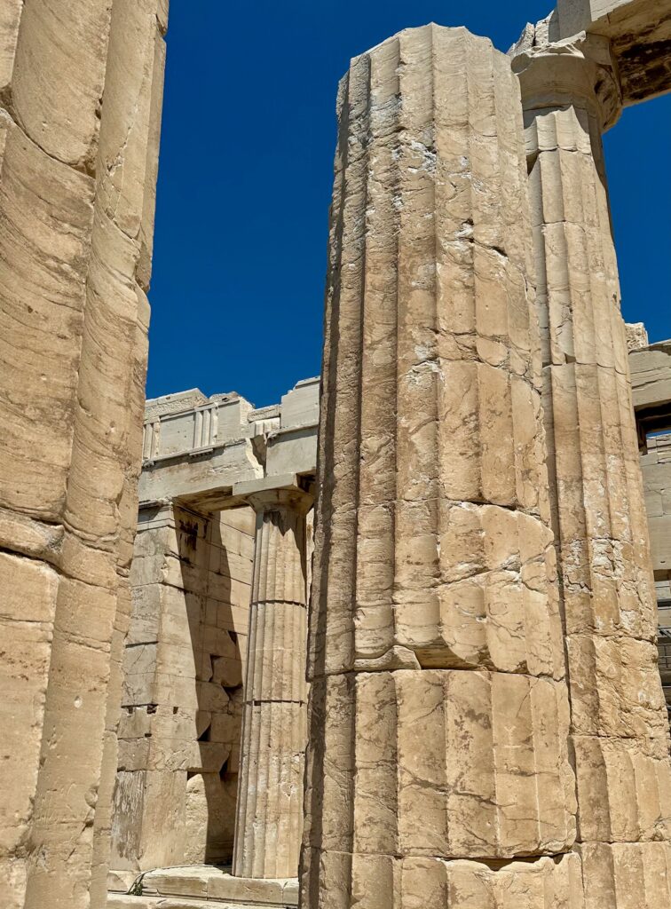 close up of ruins in Athens, Greece