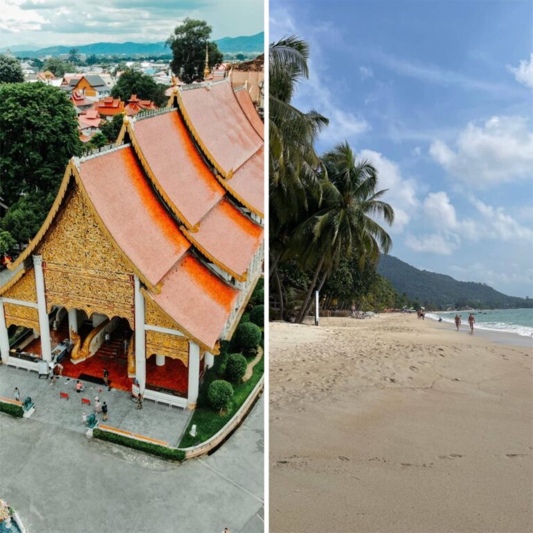 side by side photos comparing well known spots in Chiang Mai or Koh Samui