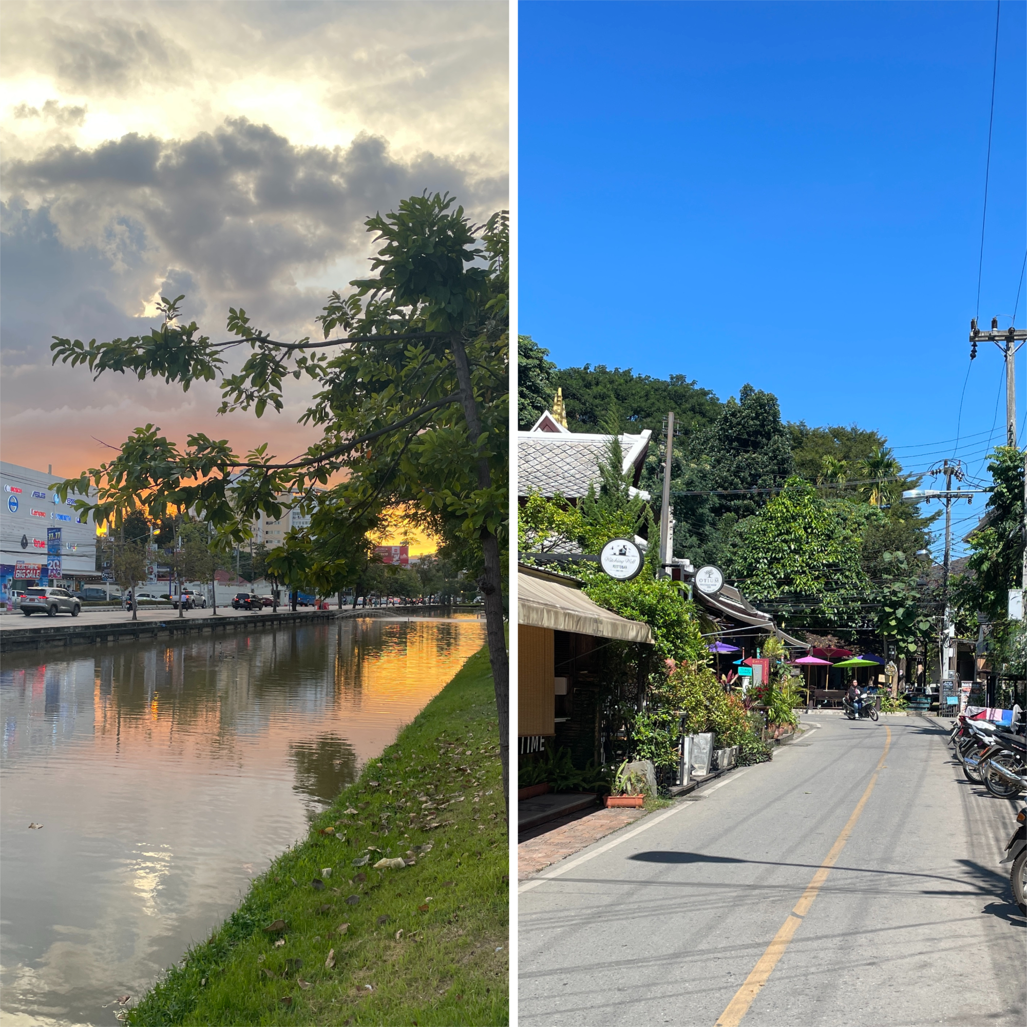 comparison side by side of two popular streets in Chiang Mai or Pai