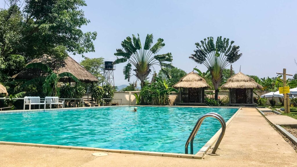 empty pool on a sunny day at Fluid swimming pool in Pai 