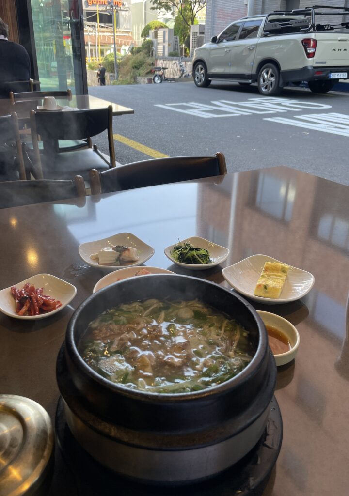 a rich beef bone Korean soup being served at Maple Tree House in Itaewon, Seoul 