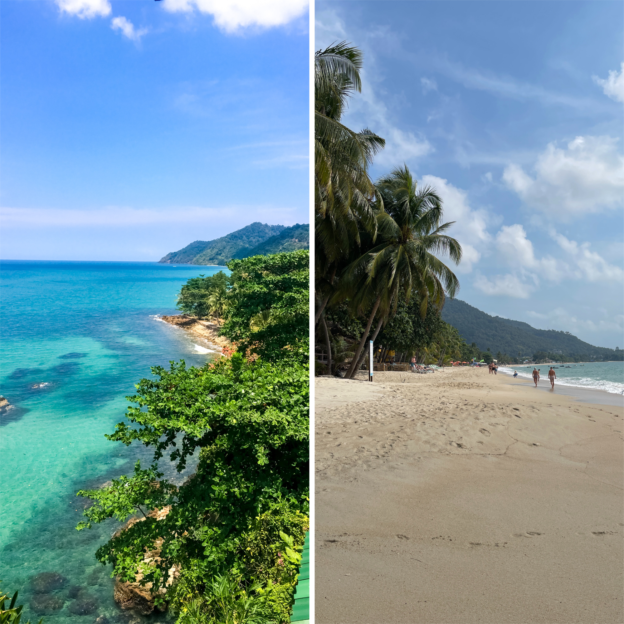 side by side comparison of the beaches in Koh Chang or Koh Samui