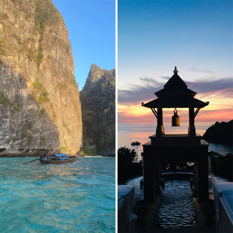 side by side photos comparing Koh Phi Phi or Koh Lanta