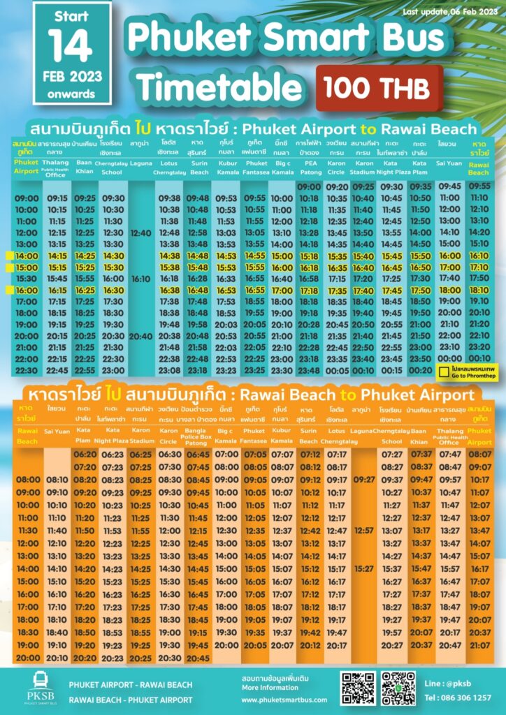 Phuket Smart Bus timetable showing both schedules 