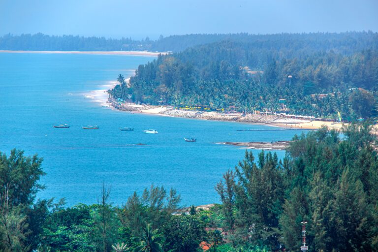 a viewpoint of several beach shorelines and forest greenery in Khao Lak, Thailand