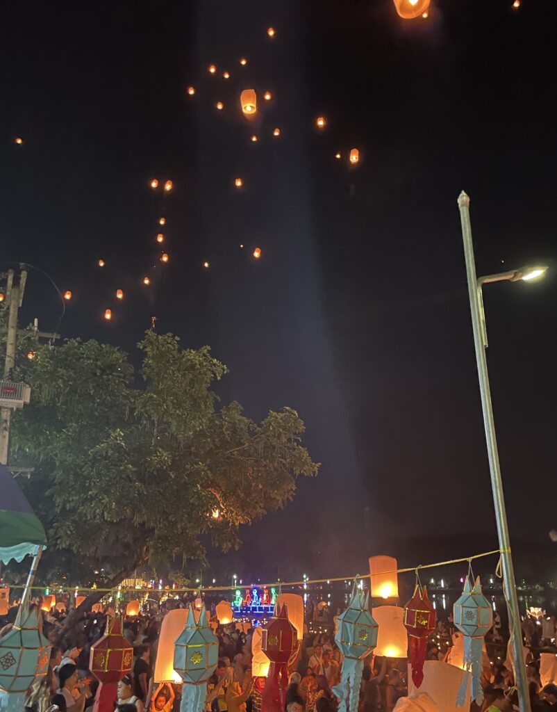 dark sky full illuminated lanterns during the Lantern Festival at Doi Saket 