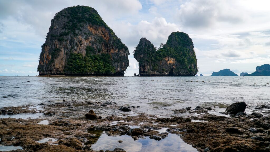 a cloudy day at phra Nang cave beach in Railay, Krabi