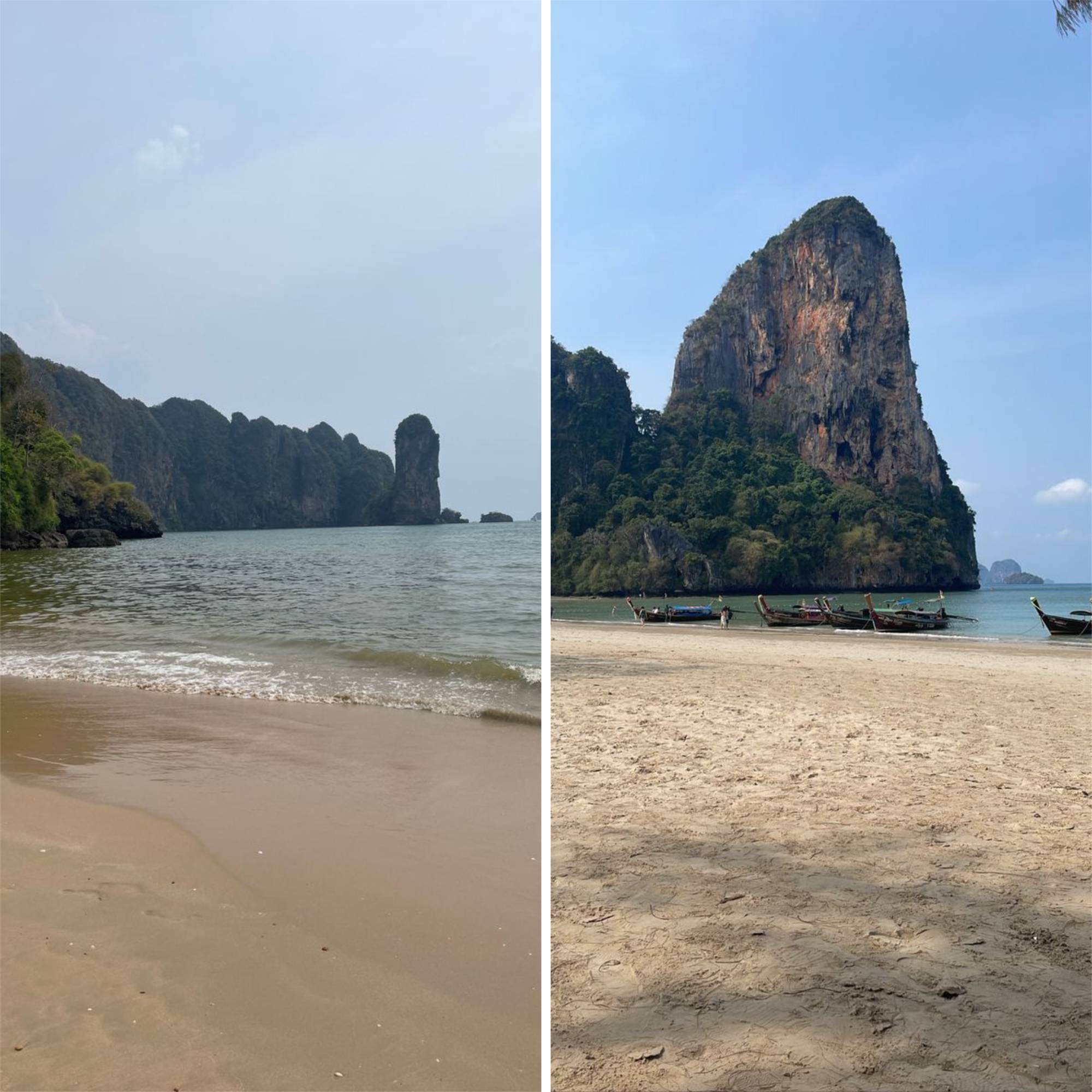 side by side photo comparison of Ao Nang or Railay Beach in Thailand