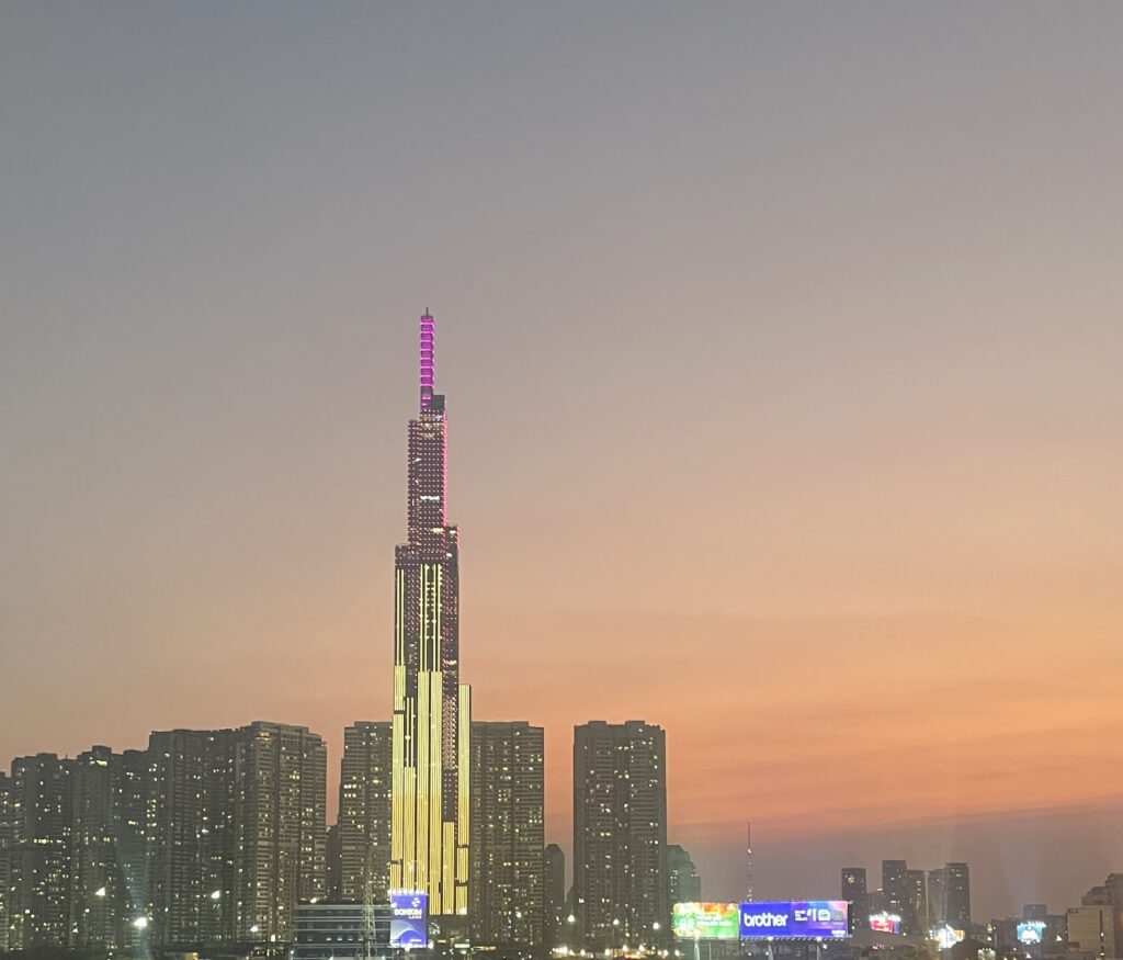 a vibrant shaded sunset in Ho Chi Minh City, Vietnam