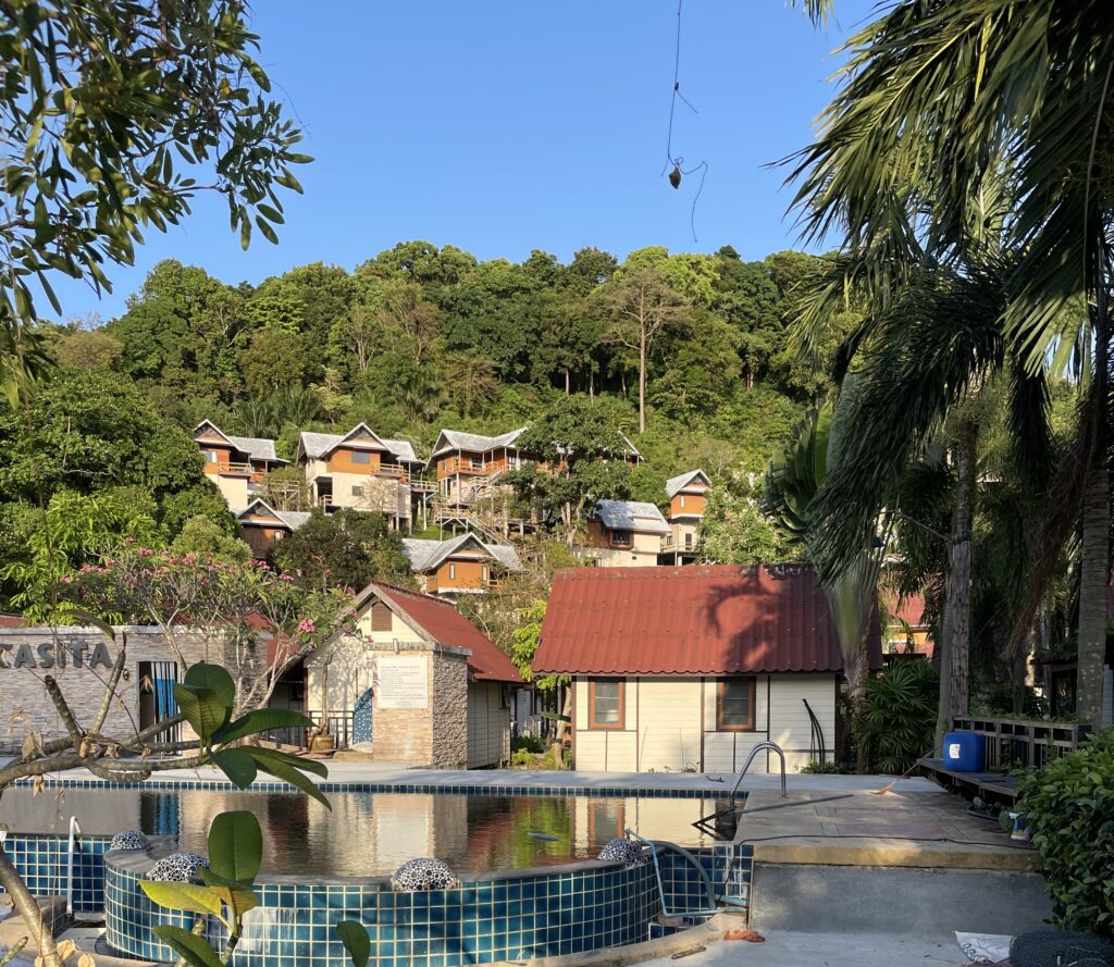 hotel rooms located amongst hills at Phi Phi Don in Krabi, Thailand 