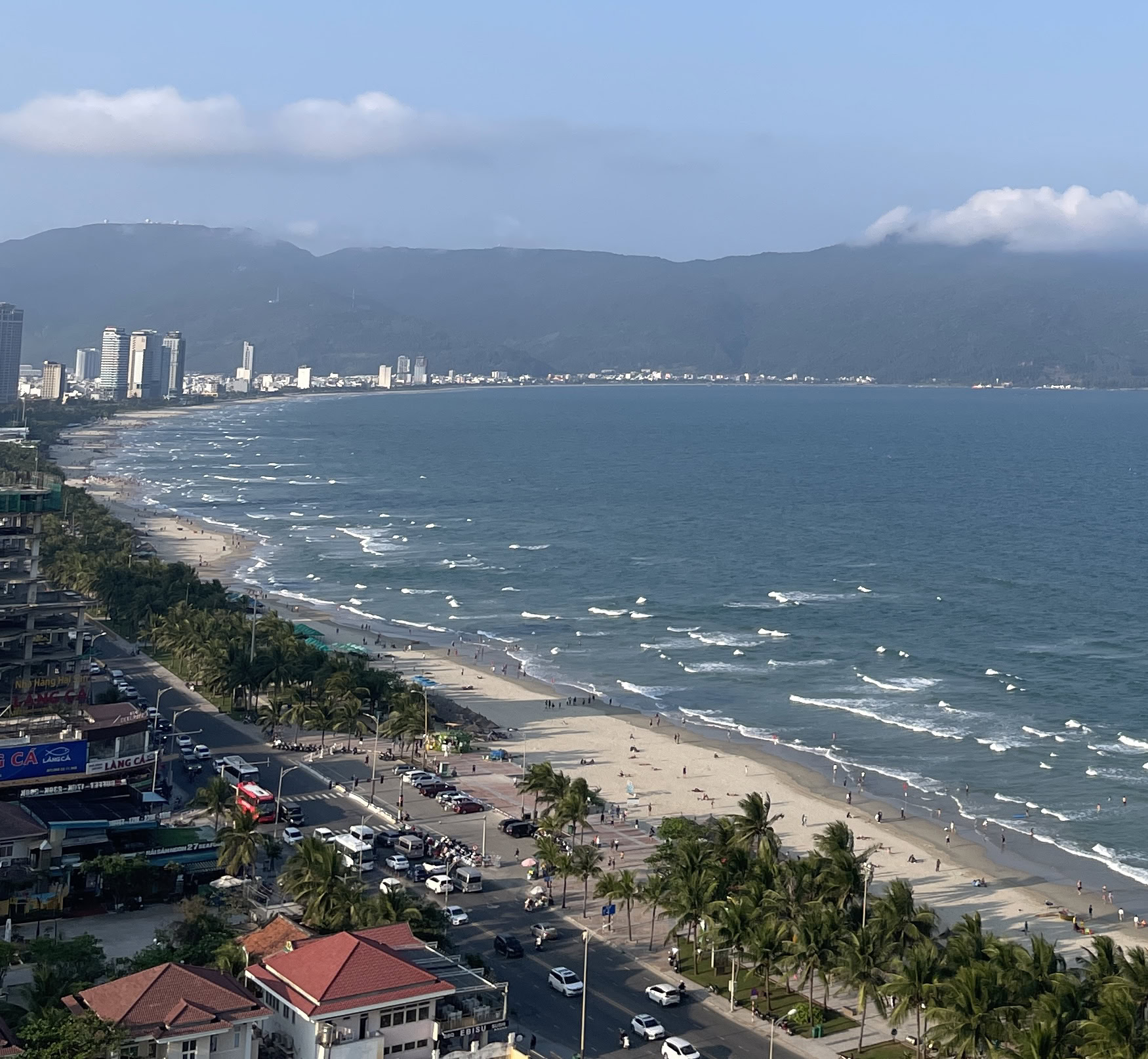 aerial views of My Khe Beach and mountains in Da Nang, Vietnam