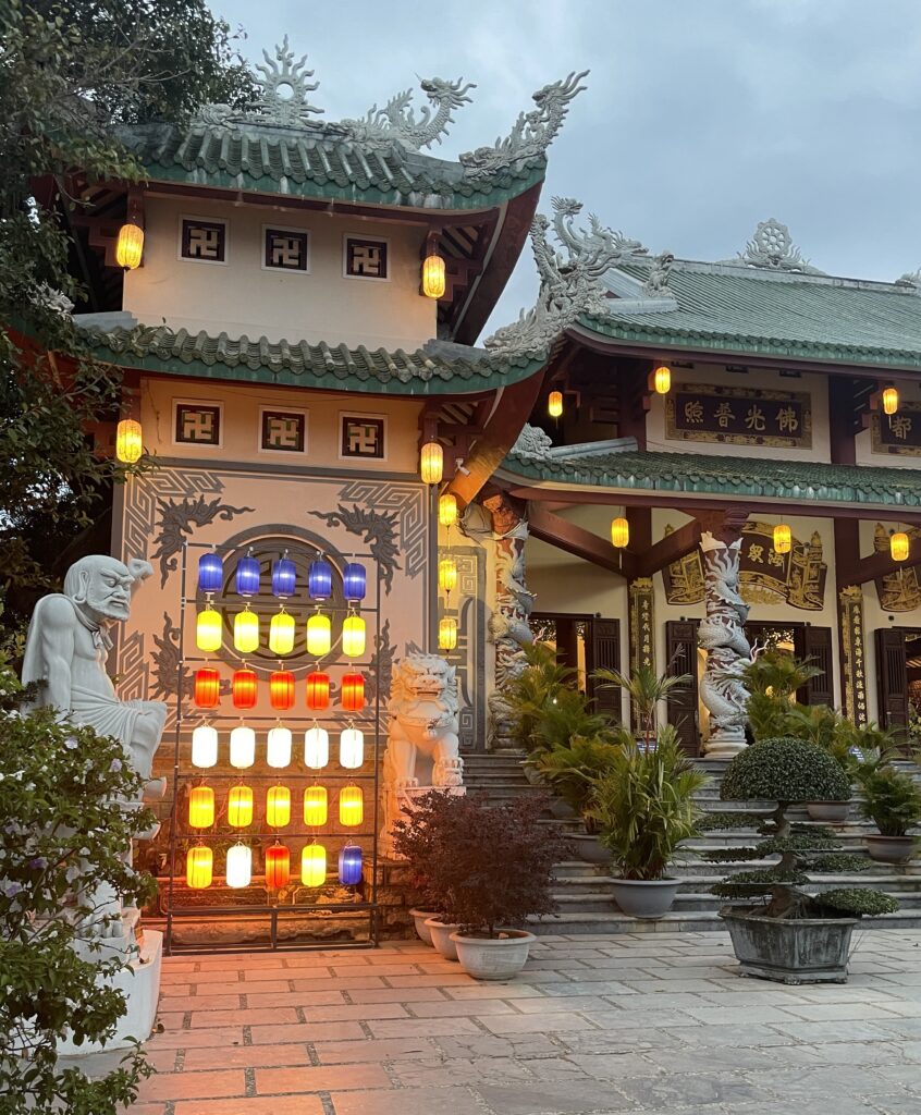 many Buddhist statues and temples at the Lady Pogoda in Da Nang