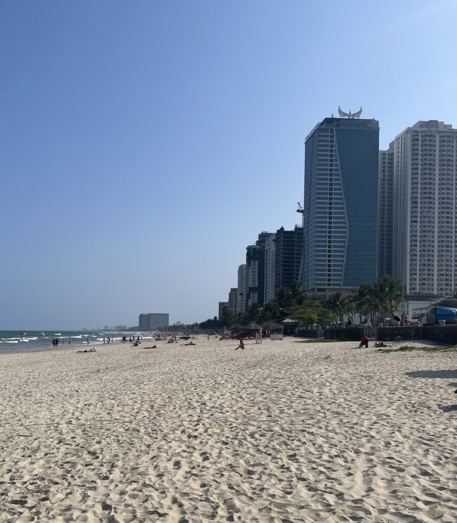 beautiful empty beach area at My Khe Beach on a sunny day in Da Nang, Vietnam