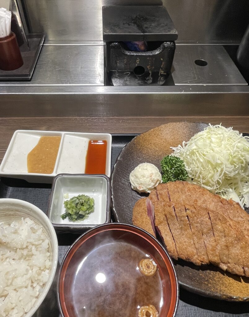 beef cutlets with lettuce and miso soup