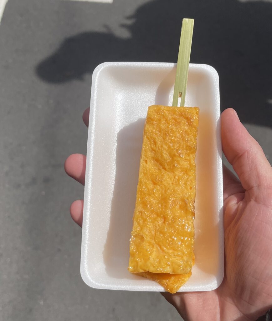 a Japanese omlette on stick