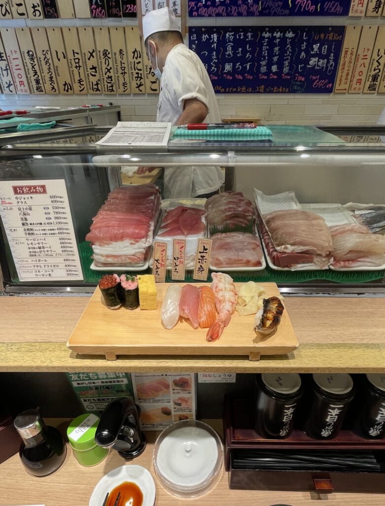 sushi being served in Tokyo
