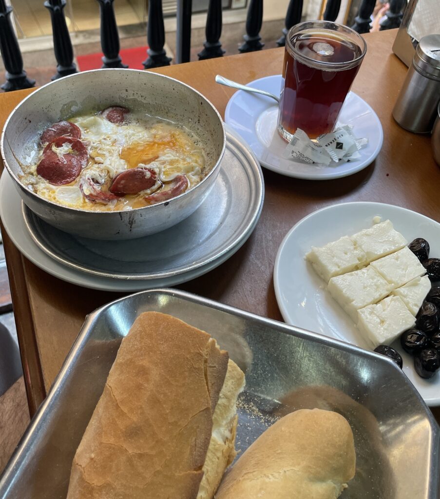 eggs and sausage turkish breakfast 