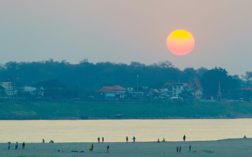 sunset by the river in Laos
