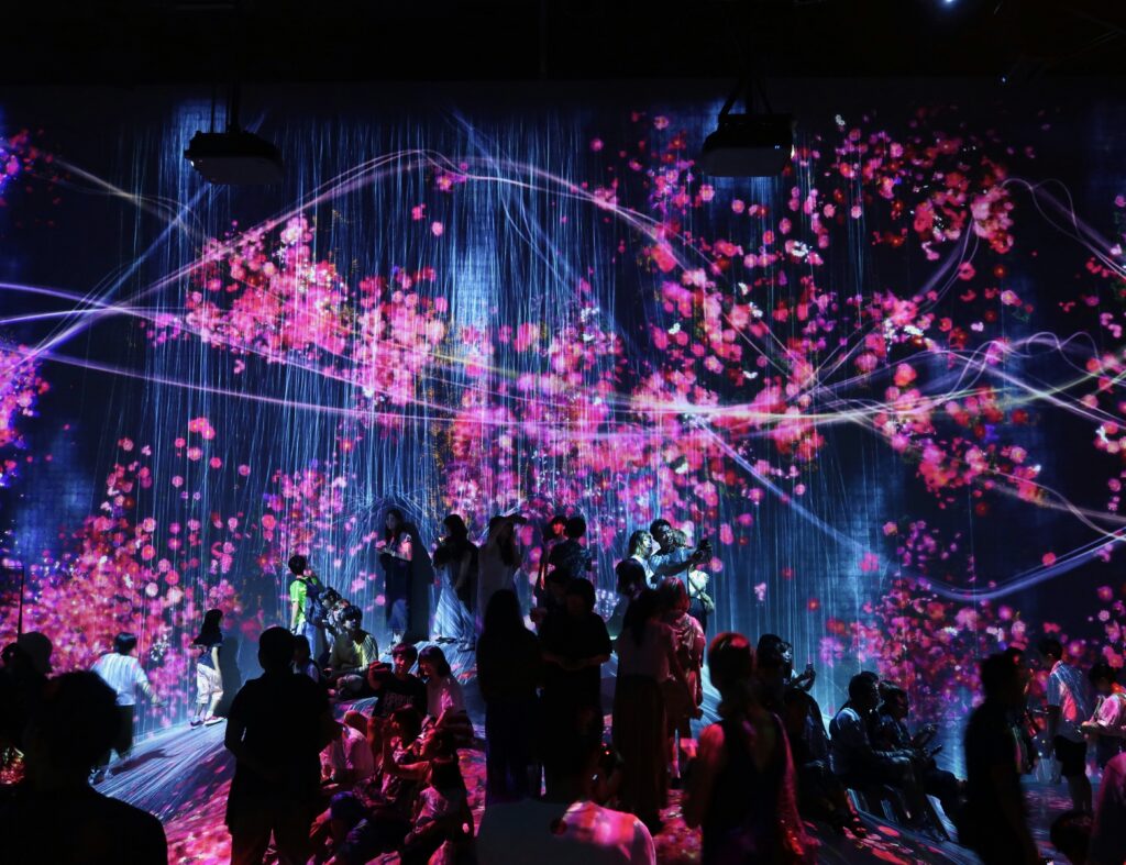 Immersive light installation at TeamLab digital art museum in Tokyo
