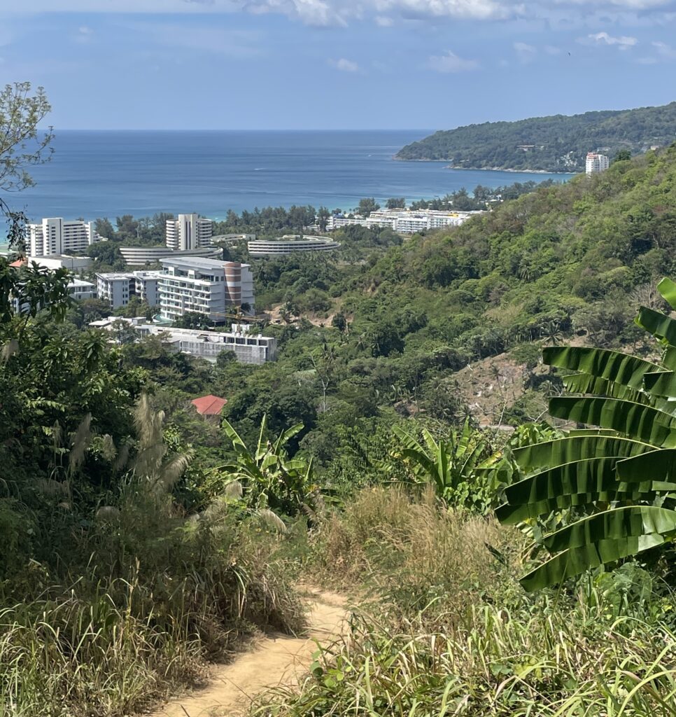 Scenic hiking trail in Phuket with panoramic views overlooking both Karon and Kata Beaches
