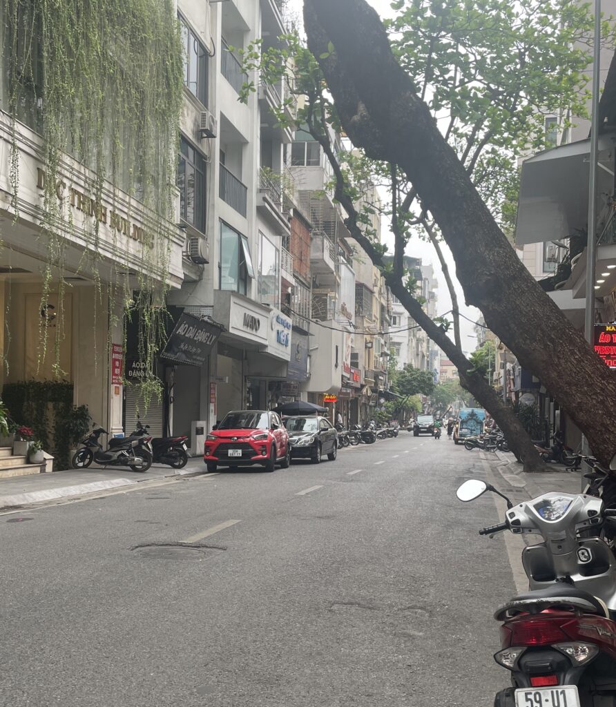 A quiet, calm street in the Dong Da area of Hanoi, reflecting the district’s laid-back and local atmosphere.