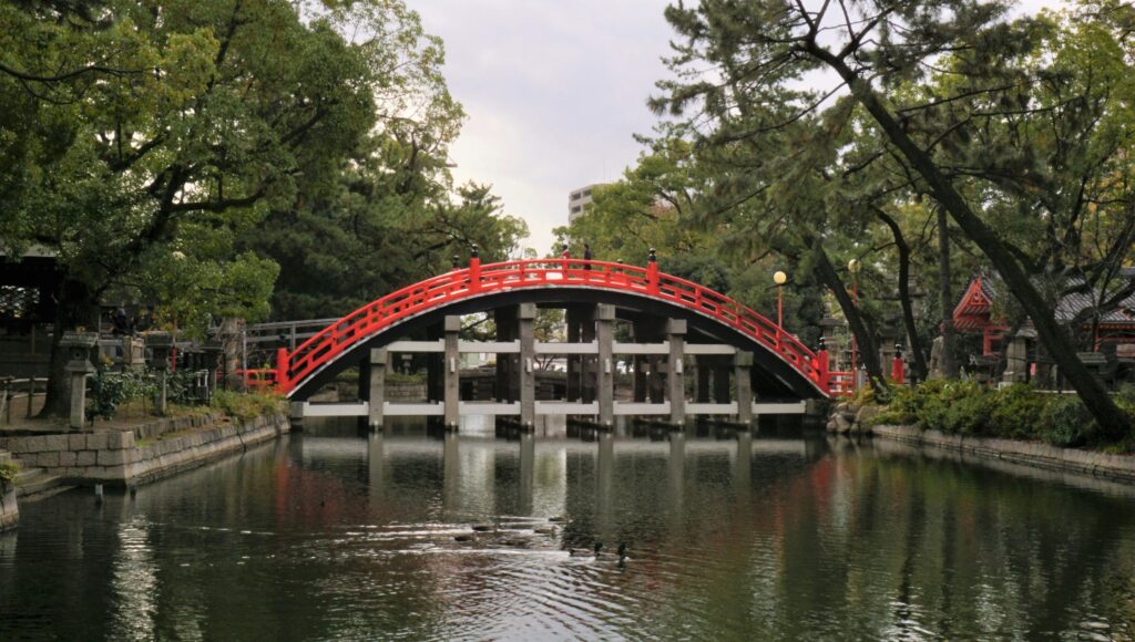Arched Sorihashi Bridge at Sumiyoshi Taisha Shrine in Osaka