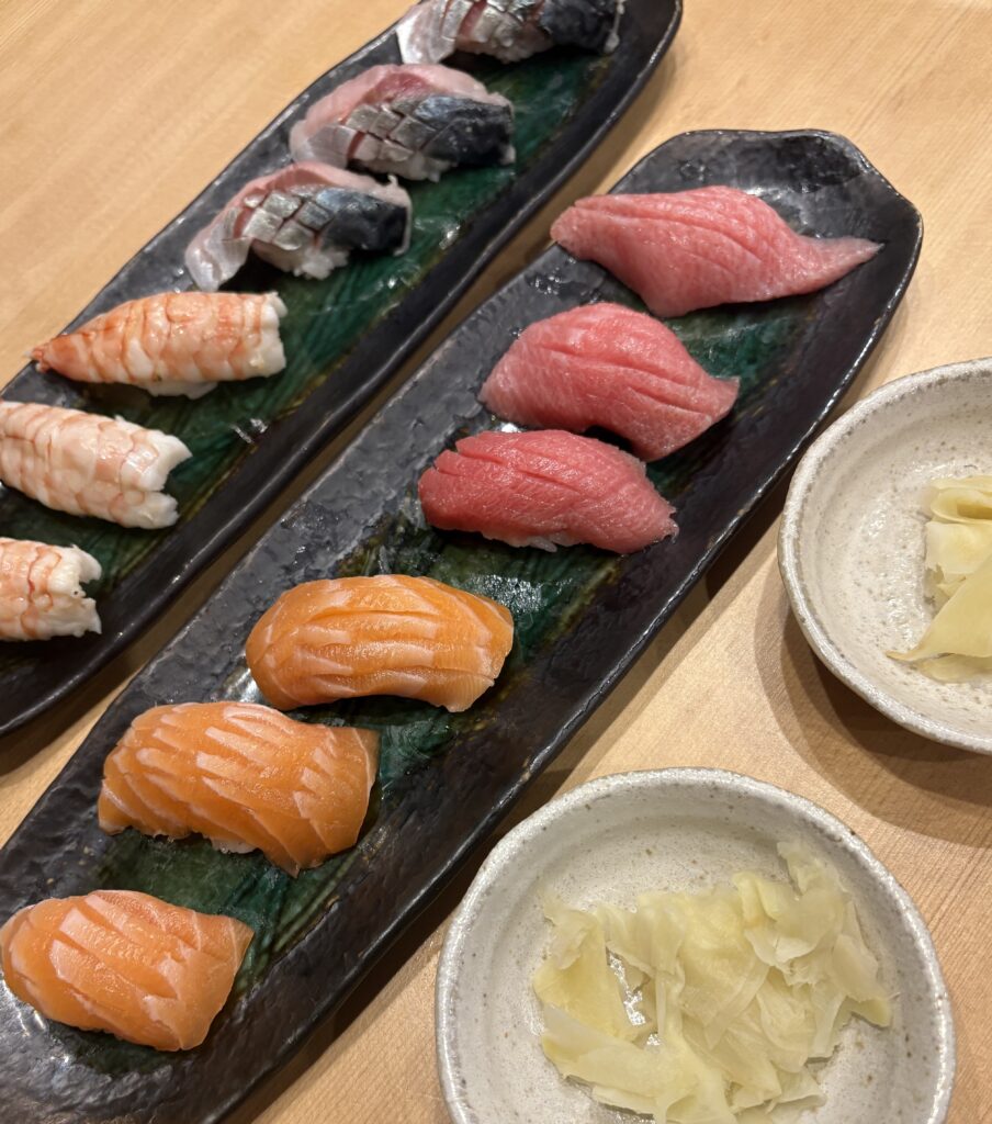 Fatty tuna nigiri and uni from Sushi Hiro in Dotonbori