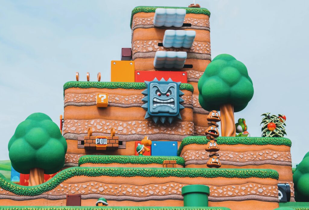 Super Nintendo World at Universal Studios Japan featuring colorful Mushroom Kingdom decor