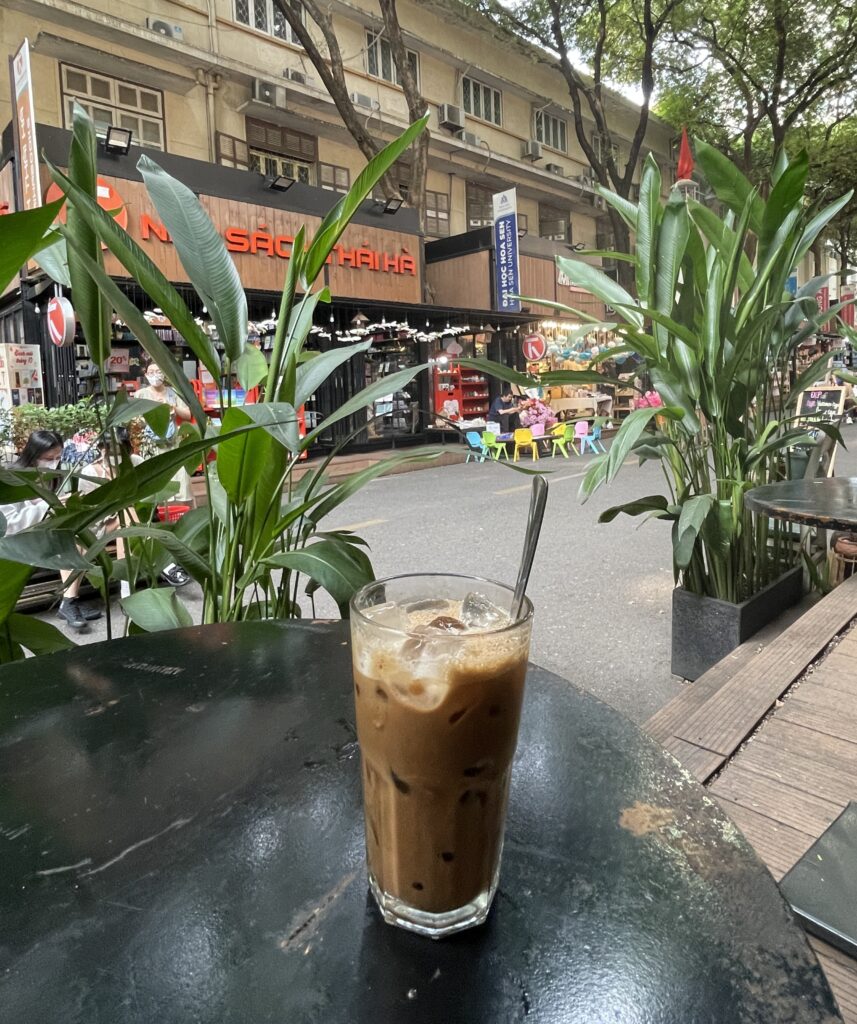 Iced classic Vietnamese coffee enjoyed at Book Street in Ho Chi Minh City