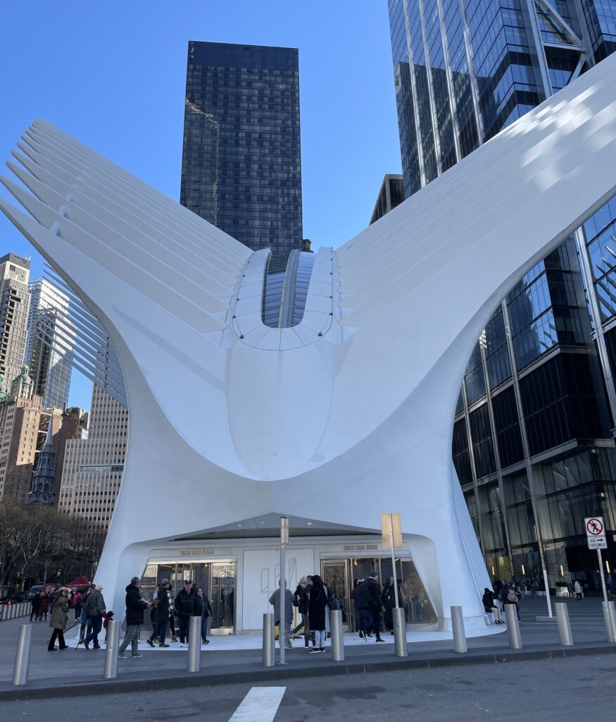  The Oculus transportation hub in New York City's Financial District featuring striking modern architecture