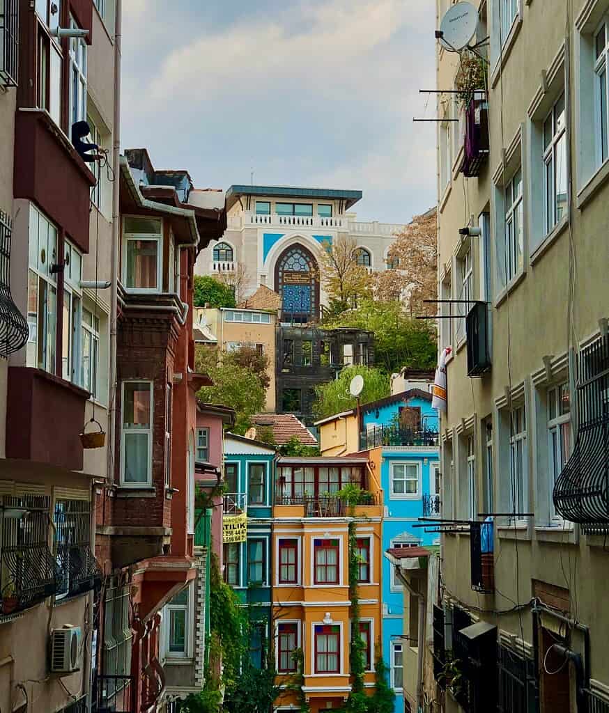 Charming old colorful buildings in the Balat and Fener area of Istanbul, showcasing the city’s historic character.
